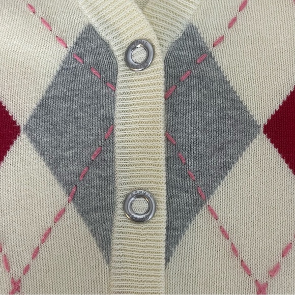 ESPRIT Y2K Schoolboy Preppy Argyle Sweater Long Vest With Snaps Size Medium - Picture 3 of 13